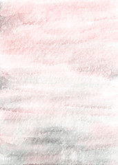 pink and grey watercolor vertical background. Hand draw watercolor backdrop with flowing paint and water. Effect of transparent paper and liquid technique of drawing