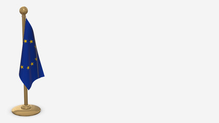 European Union 3D flag illustration hanging on golden flagpole.