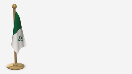 Franco-Ontarian 3D flag illustration hanging on golden flagpole.