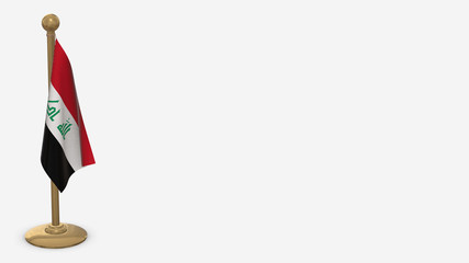 Iraq 3D flag illustration hanging on golden flagpole.