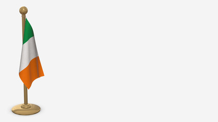 Ireland 3D flag illustration hanging on golden flagpole.