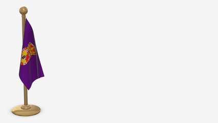 Jaen 3D flag illustration hanging on golden flagpole.