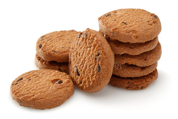 Chocolate chip cookies, biscuit isolated on white background