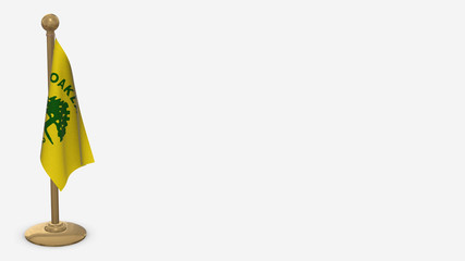 Oakland California 3D flag illustration hanging on golden flagpole.