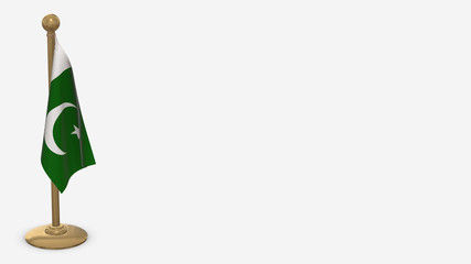 Pakistan 3D flag illustration hanging on golden flagpole.