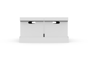 Paper palette with four cardboard boxes mockup template on isolated white background, 3d illustration