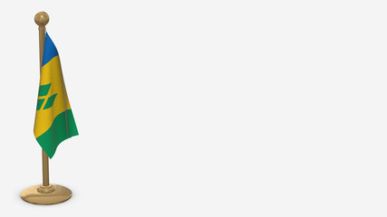 Saint Vincent And The Grenadines 3D flag illustration hanging on golden flagpole.