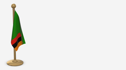 Zambia 3D flag illustration hanging on golden flagpole.