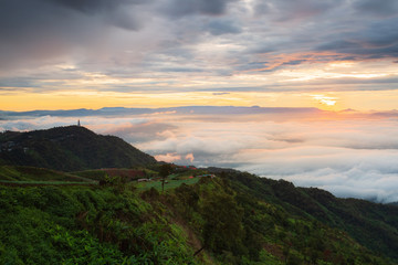 Naklejka na ściany i meble Traveling in Nature Mountains and fog. Phu Tubberk. Lom Kao District, Phetchabun,Thailand