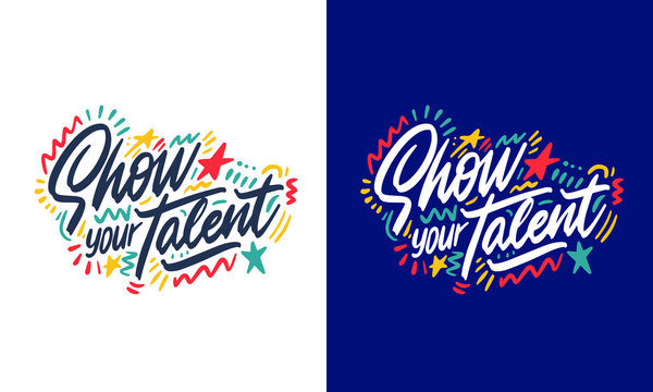 Show your talent sign. Set of handwritten text for school talent show auditions, office party, singing contest in karaoke.