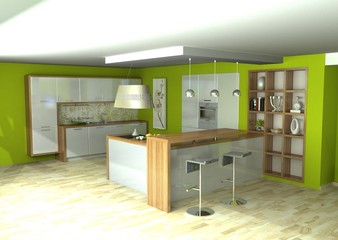 modern green  kitchen wood