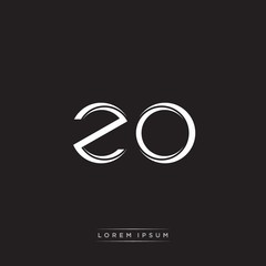 ZO Initial Letter Split Lowercase Logo Modern Monogram Template Isolated on Black White