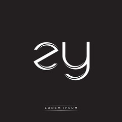 ZY Initial Letter Split Lowercase Logo Modern Monogram Template Isolated on Black White