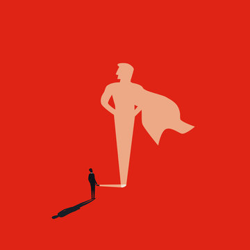 Business superhero vector concept with businessman and flashlight. Symbol of ambition, motivation and inspiration.