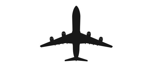 airplane take-off, black silhouette on a white background 3D render