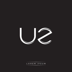 UZ Initial Letter Split Lowercase Logo Modern Monogram Template Isolated on Black White