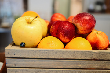 Healthy vegetarian fruit box for breakfast on summer