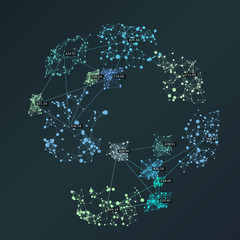 Big data complexity. Creative data visualization. Advanced analytics. Beauty of data abstract background. Globe of connected nodes.