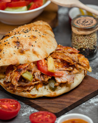 doner kebab, served with fries and torshi inside