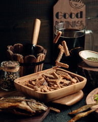 dried crust is being poured in the board dish