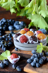 Homemade candy with fruit filling and nuts