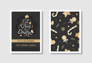 Fototapeta na wymiar Christmas gift cards with lettering and hand drawn design elements. Vector illustration.