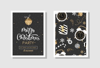 Fototapeta na wymiar Set of Christmas gift cards with lettering and hand drawn design elements. Vector illustration.