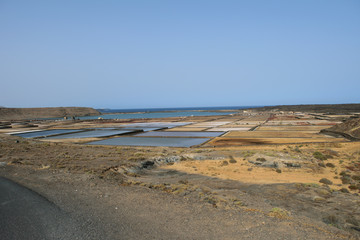 Les Salinas, salt lakes on west coast of Lanzarote