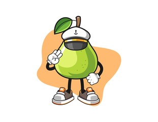 Pear ship master cartoon. Mascot Character vector.