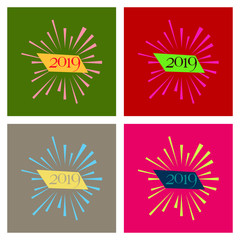 2019 Happy New Year greeting card. Celebration white background with pig and place for your text. Vector Illustration