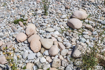 Natural pebble stone and cobblestone in nature close-up