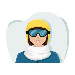 Girl snowboarder in a yellow ski helmet and glasses. Isolated flat vector illustration.
