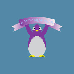 Christmas winter holidays vector greeting banner or background with cute cartoon penguins. Penguin merry xmas celebration, snowy banner illustration