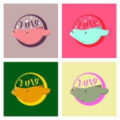 2019 Happy New Year greeting card. Celebration pig on background.