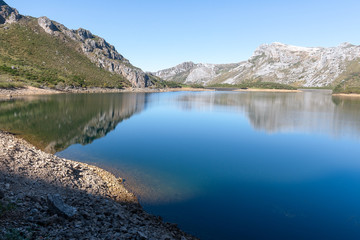 Naklejka na ściany i meble Lago del Valle lake in Somiedo Natural Park, Asturias, Spain