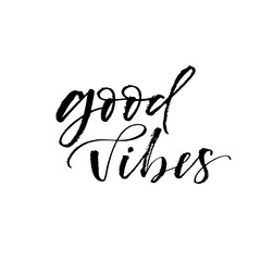 Good vibes postcard. Hand drawn brush style modern calligraphy. Vector illustration of handwritten lettering. 