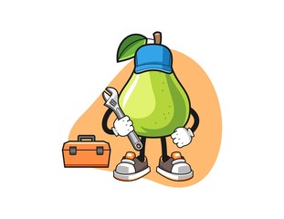 Pear mechanic cartoon. Mascot Character vector.