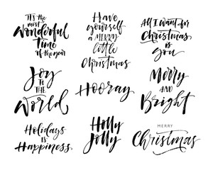 Collection of hand drawn holiday lettering. Modern vector brush calligraphy. Ink illustration with hand-drawn lettering. 