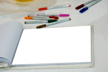 White Book and watercolor pen,For Write a greeting Wedding.