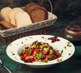 mixed different vegetable salad in the plate