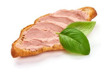 Traditional croissants with chicken liver pate, isolated on white background