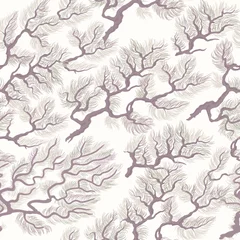 Fototapete Japanischer Stil Vektornahtloses Muster aus China-Kieferzweigen auf einem beigen Hintergrund. Landschaft im japanischen Volksmalstil Sumi-e. Seidentextildruck für Kimono, Tapete, T-Shirt-Druck