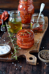 Sun-dried tomatoes on a wooden table