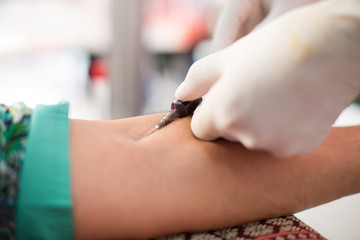 Draw blood,blood collecting from a patient , Laboratory