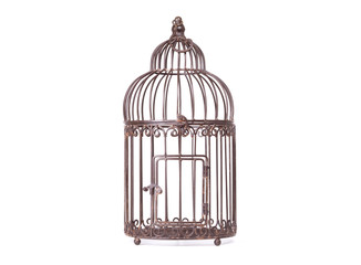 Empty birdcage on white background