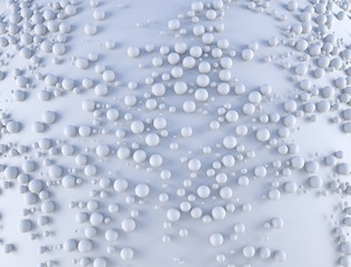 Abstract background with a lot of spheres with random scale on the white plane. 3d render illustraion