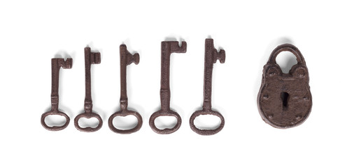 Rusty old lock isolated on white