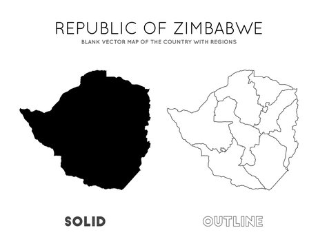 Zimbabwe map. Blank vector map of the country with regions. Borders of Zimbabwe for your infographic. Vector illustration.