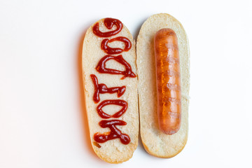 Hot dog on white background. Grill-menu