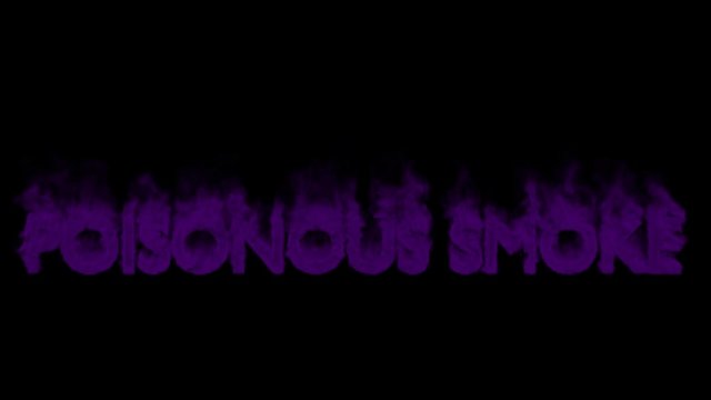 Animated smoldering or engulf in purple smoke or gas all caps text Poisonous Gas. Isolated and against black background, mask included.